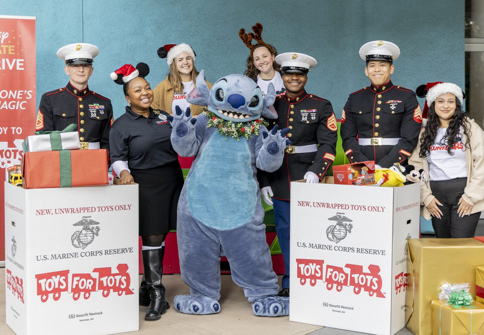 Disneyland Resort cast members and guests collect toys in support of the Marines Toys for Tots program.